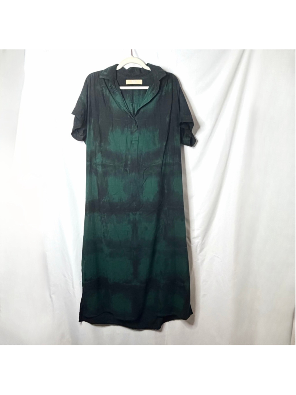 Women's Cali by Cali Dreaming Green Black Tie-Dye CollaredMaxi Dress L